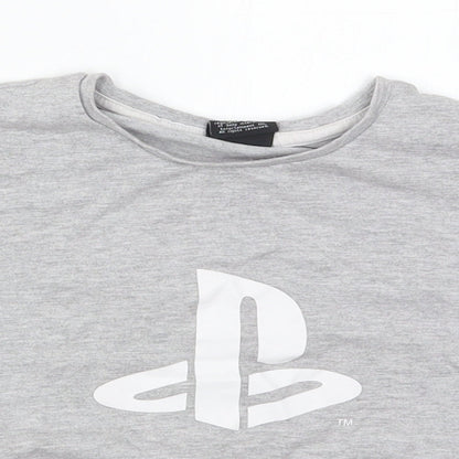 George Girls Grey  Cotton Basic T-Shirt Size 9-10 Years Crew Neck Pullover - Playstation