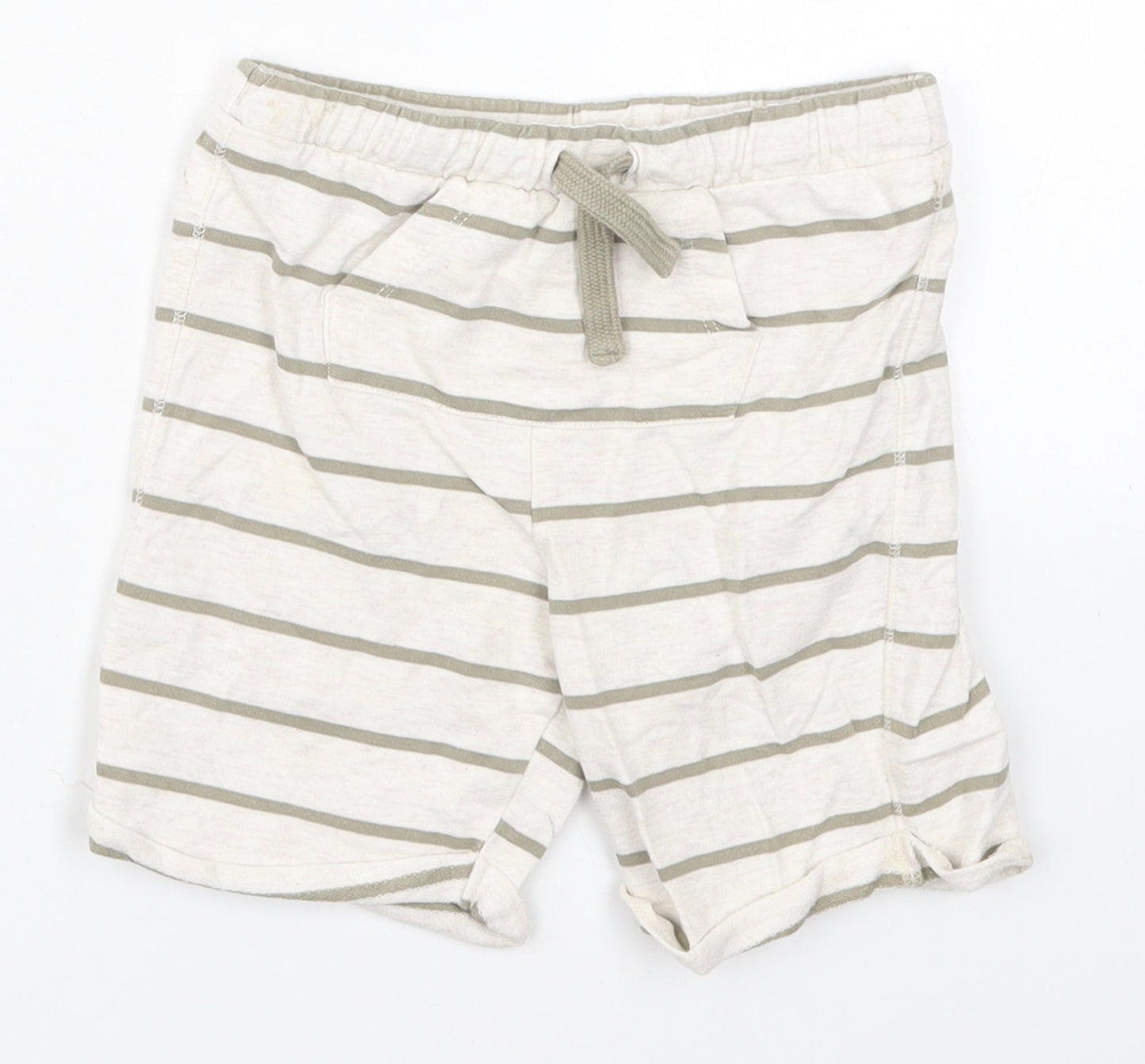 Fred & Flo Boys Beige Striped Cotton Cropped Trousers Size 18-24 Months  Drawstring - Shorts