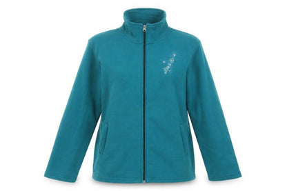 Front view of Anne De Lancay women’s blue jacket, size XL, zip - flower
