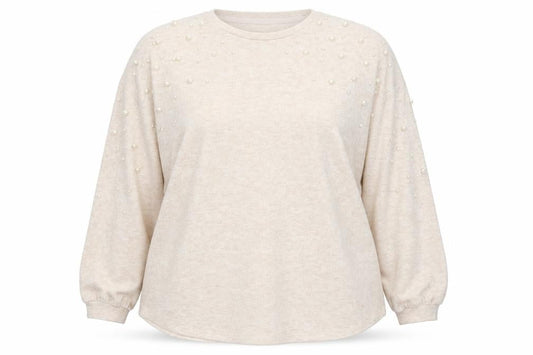 Front view of Papaya women’s beige round neck polyester jumper, size UK 18