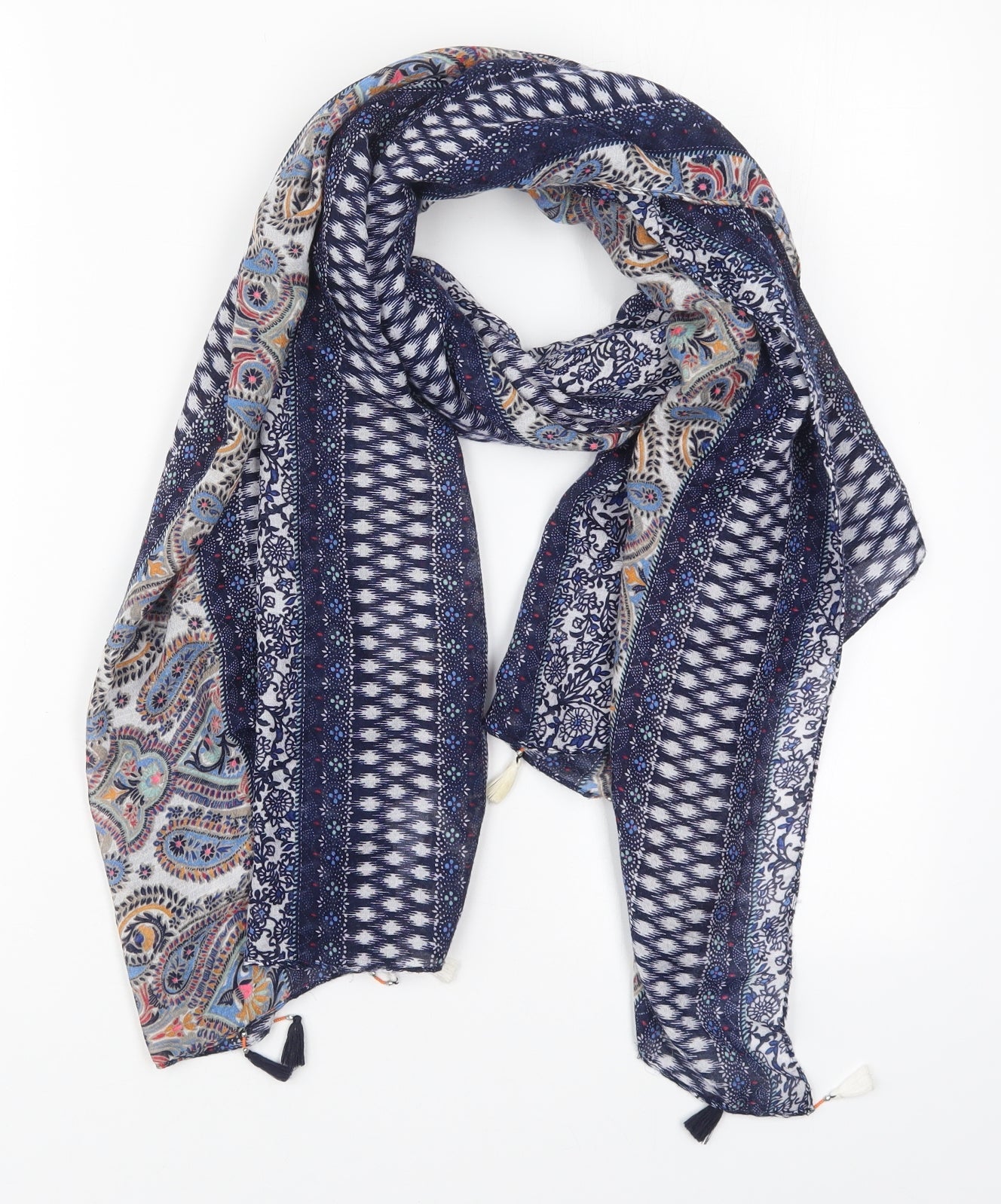Preworn Womens Blue Geometric Viscose  Scarf