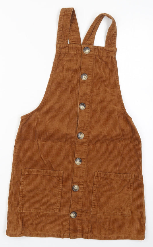 Denim Co Womens Brown  Cotton Pinafore/Dungaree Dress  Size 6  Square Neck Button