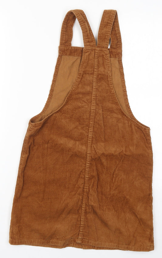 Denim Co Womens Brown  Cotton Pinafore/Dungaree Dress  Size 6  Square Neck Button