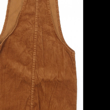 Denim Co Womens Brown  Cotton Pinafore/Dungaree Dress  Size 6  Square Neck Button