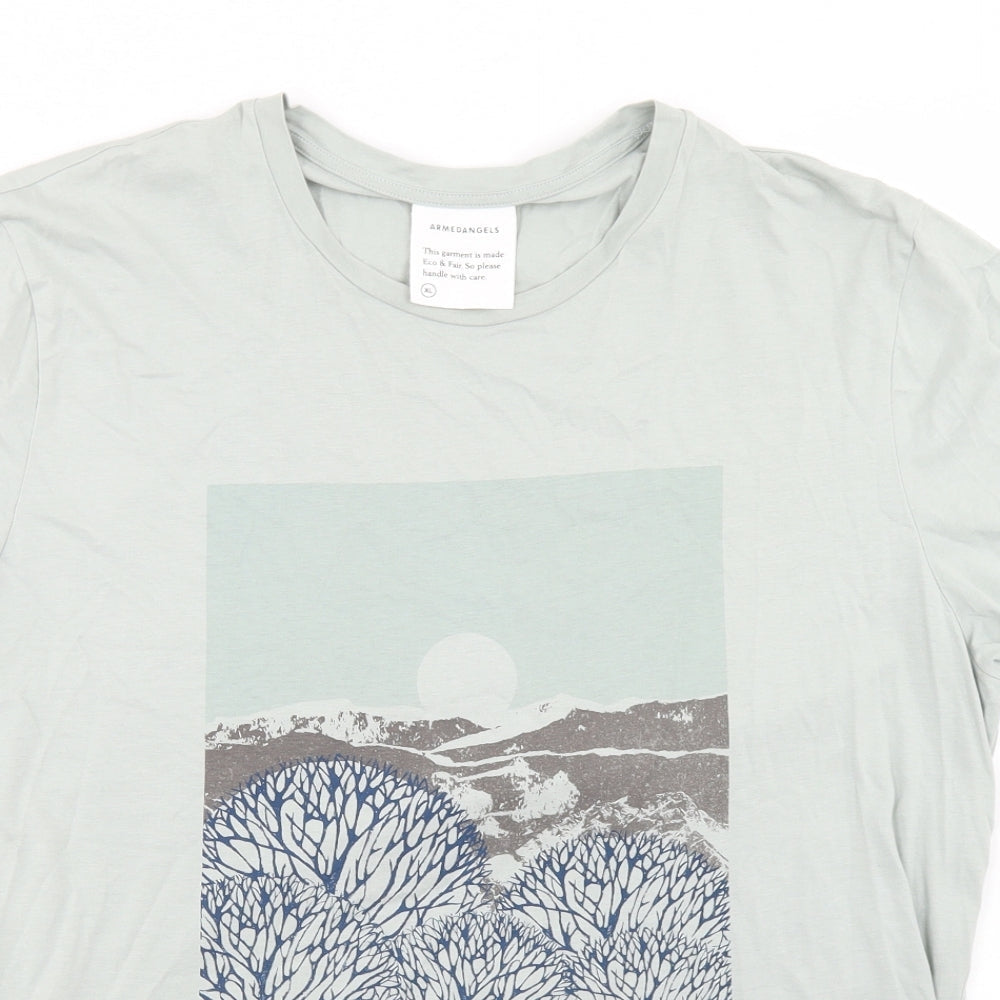 Armed Angels Mens Blue  Cotton  T-Shirt  Crew Neck