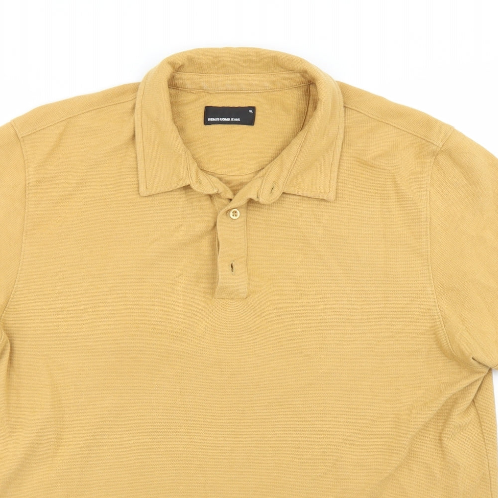 Remus Uomo Jeans Mens Yellow  Polyester  Polo Size XL Collared Button