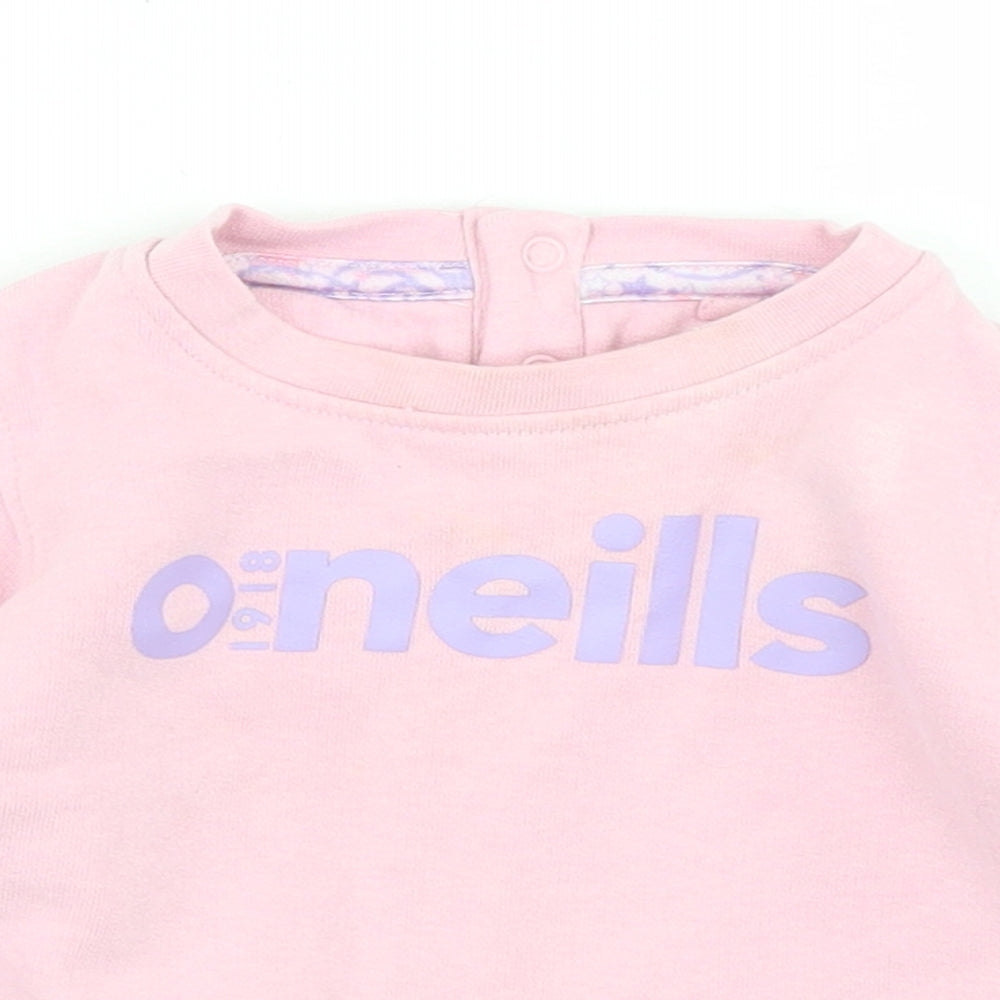 O'Neills Girls Pink  Cotton Pullover T-Shirt Size 6-9 Months Crew Neck Snap