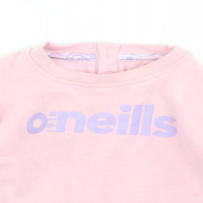 O'Neills Girls Pink  Cotton Pullover T-Shirt Size 6-9 Months Crew Neck Snap