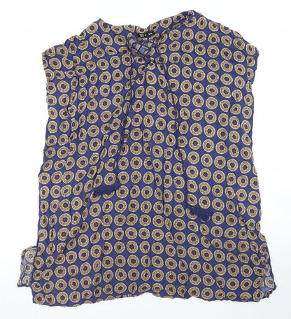TEX Womens Blue Polka Dot Viscose Basic Blouse Size S Round Neck