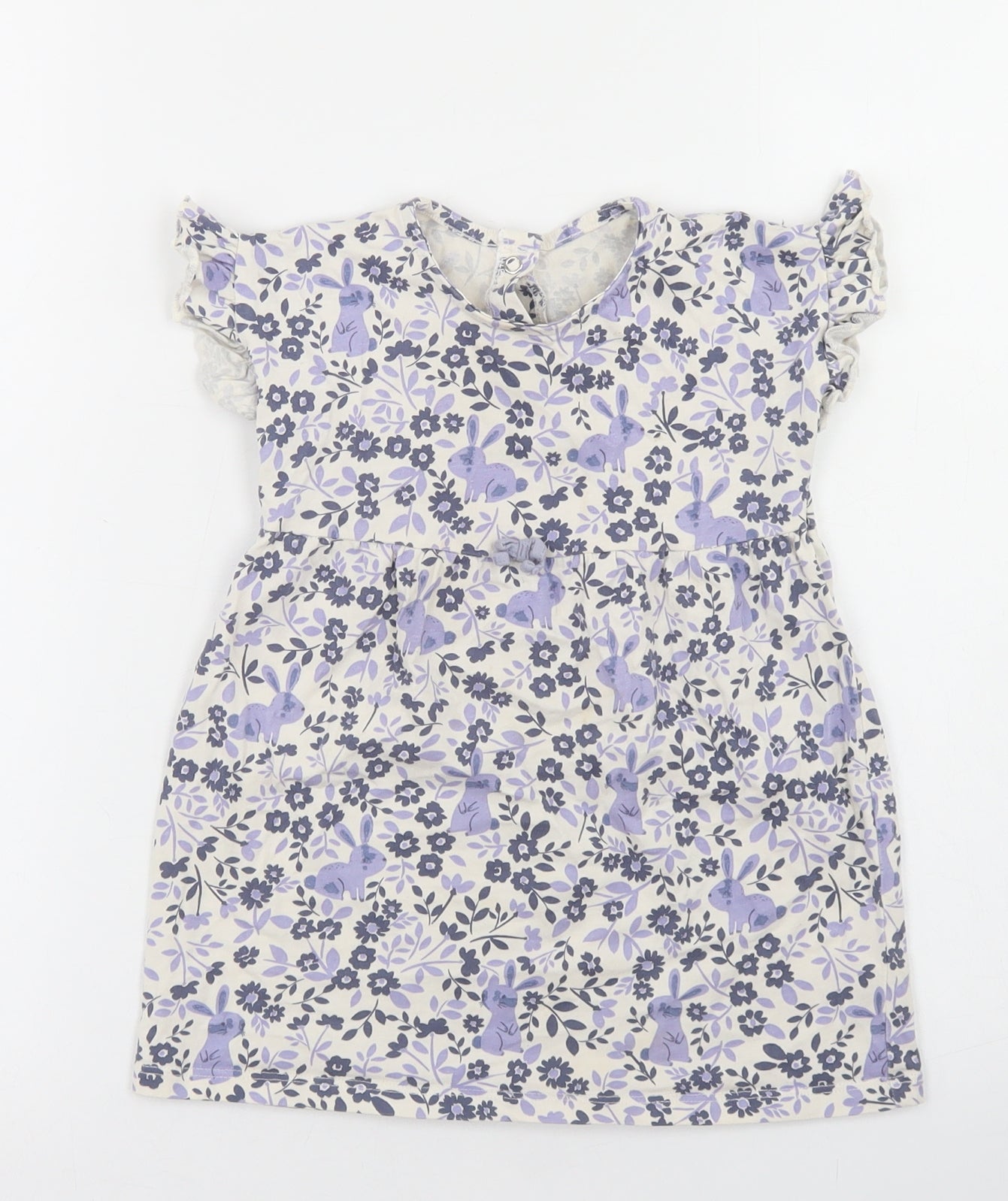 George Girls White Floral Cotton Skater Dress  Size 12-18 Months  Crew Neck Snap
