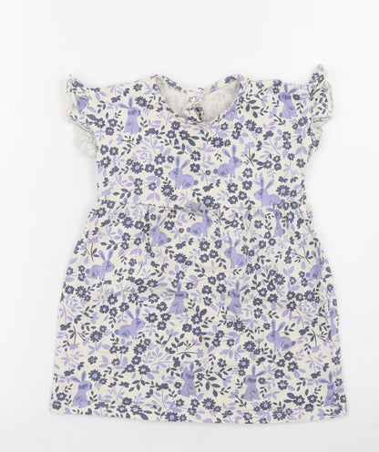 George Girls White Floral Cotton Skater Dress  Size 12-18 Months  Crew Neck Snap