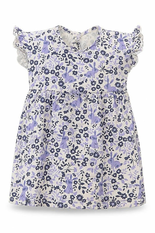 George Girls White Floral Cotton Skater Dress  Size 12-18 Months  Crew Neck Snap
