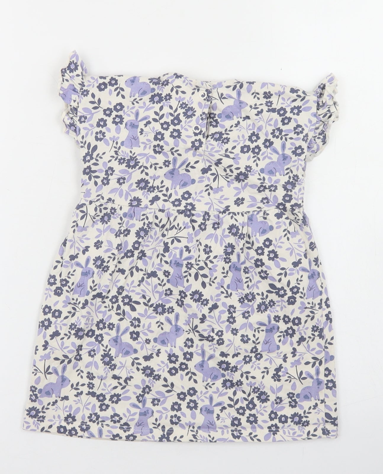 George Girls White Floral Cotton Skater Dress  Size 12-18 Months  Crew Neck Snap