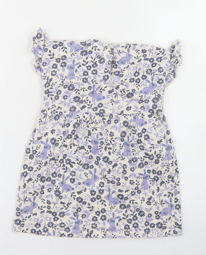 George Girls White Floral Cotton Skater Dress  Size 12-18 Months  Crew Neck Snap