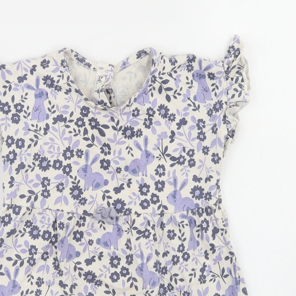 George Girls White Floral Cotton Skater Dress  Size 12-18 Months  Crew Neck Snap