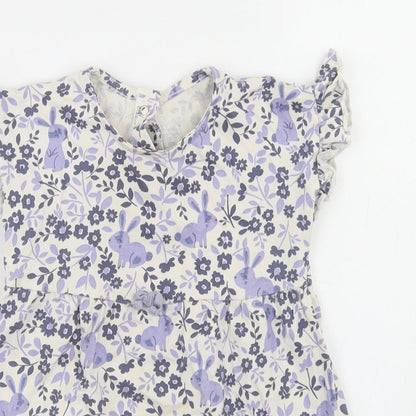 George Girls White Floral Cotton Skater Dress  Size 12-18 Months  Crew Neck Snap
