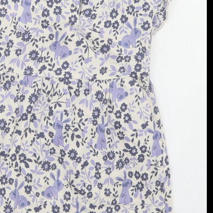 George Girls White Floral Cotton Skater Dress  Size 12-18 Months  Crew Neck Snap