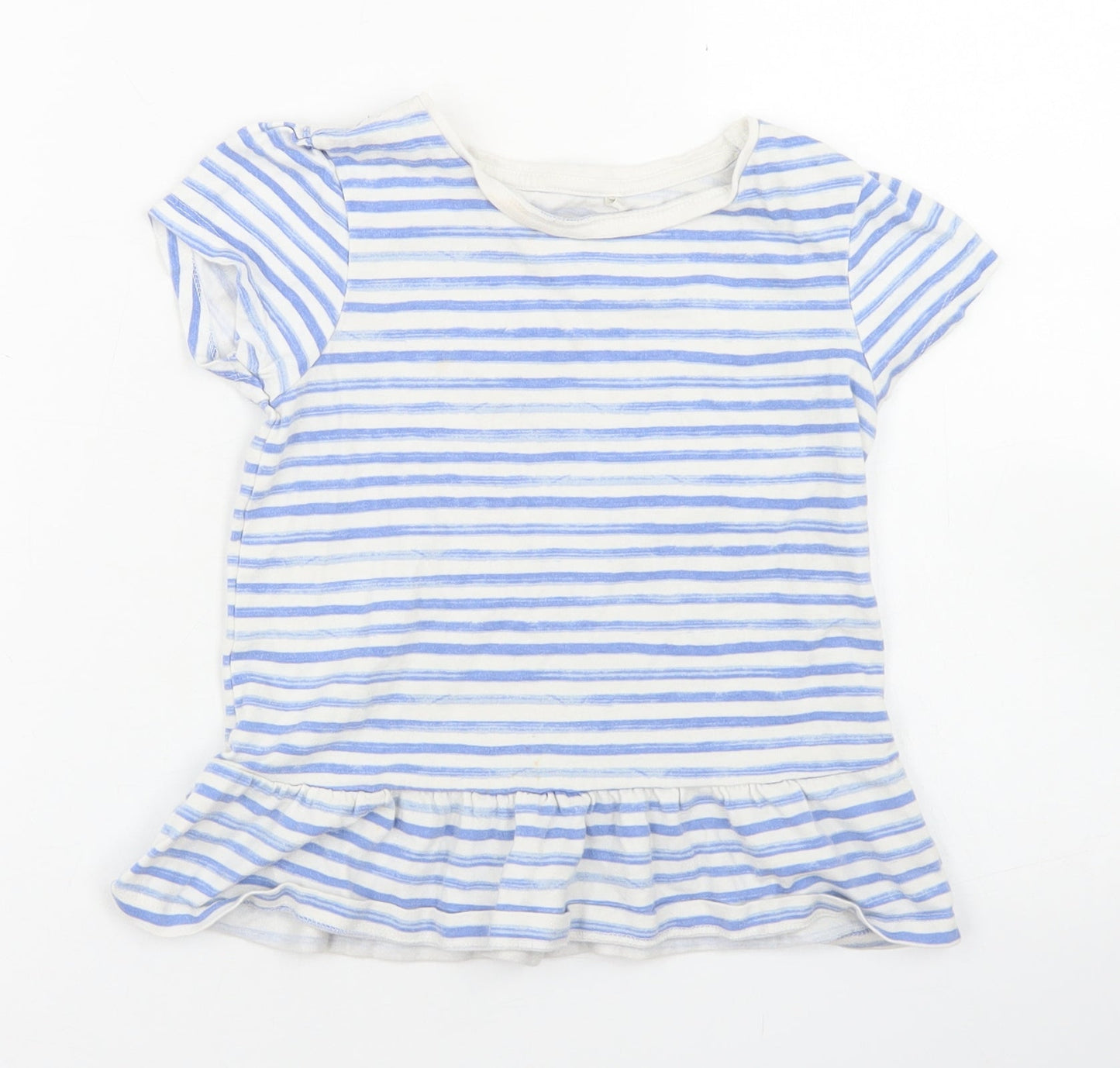George Girls Blue Striped Cotton Basic T-Shirt Size 5-6 Years Crew Neck  - Peplum