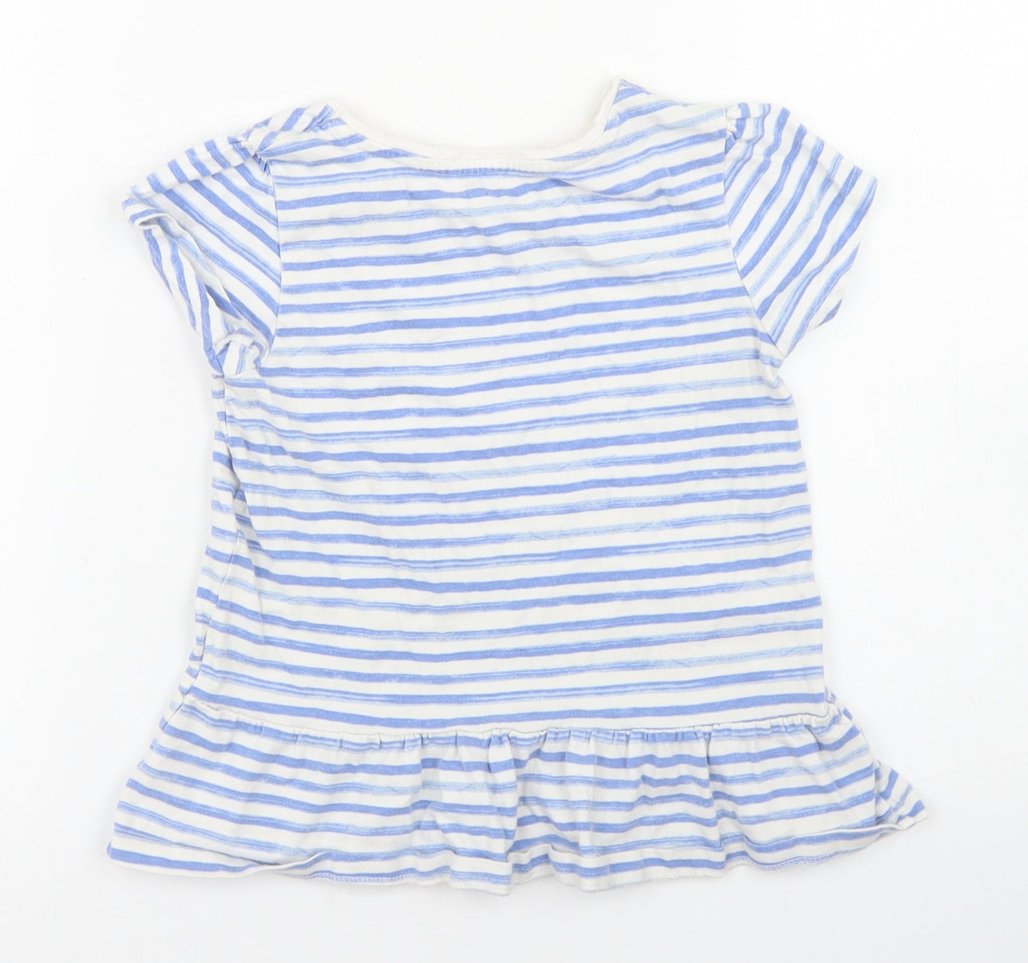 George Girls Blue Striped Cotton Basic T-Shirt Size 5-6 Years Crew Neck  - Peplum