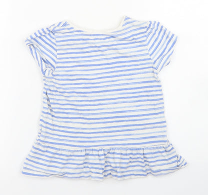 George Girls Blue Striped Cotton Basic T-Shirt Size 5-6 Years Crew Neck  - Peplum