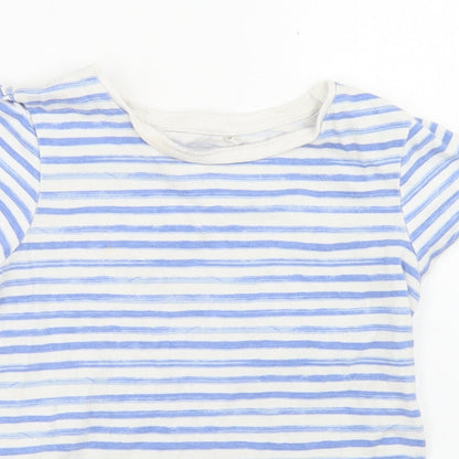 George Girls Blue Striped Cotton Basic T-Shirt Size 5-6 Years Crew Neck  - Peplum