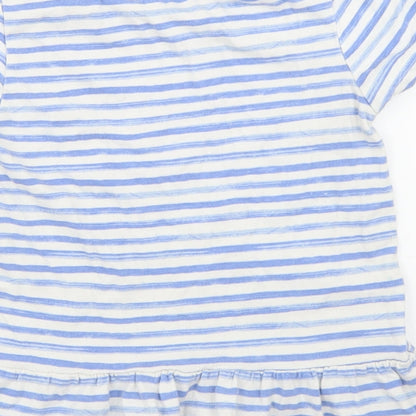 George Girls Blue Striped Cotton Basic T-Shirt Size 5-6 Years Crew Neck  - Peplum