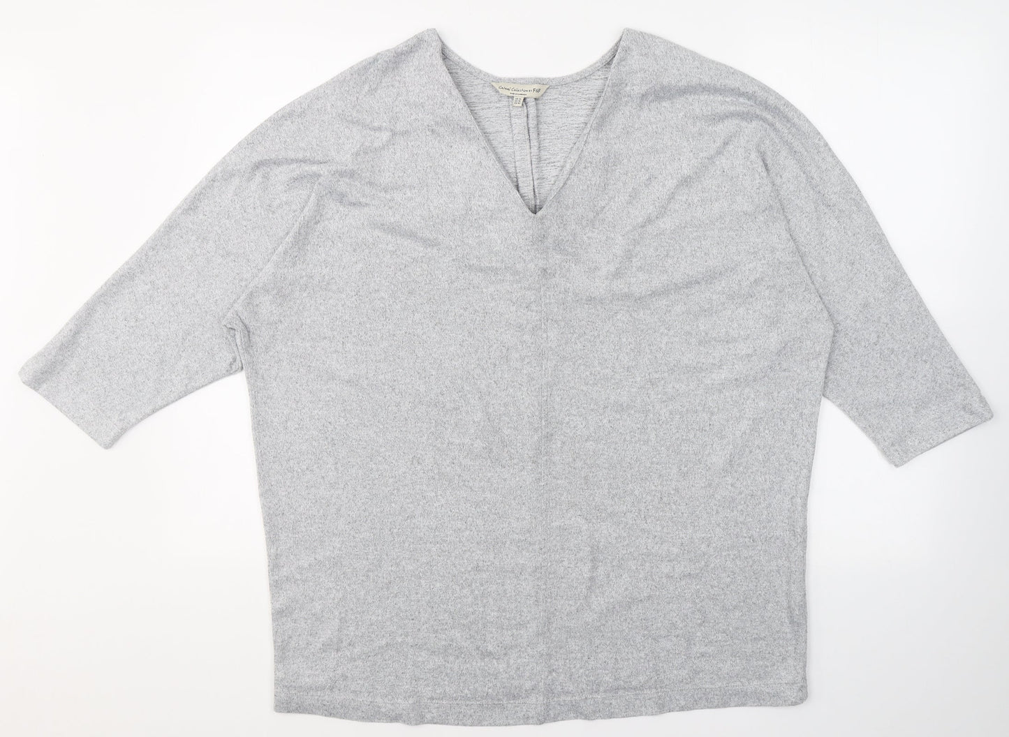 F&F Womens Grey V-Neck  Polyester Pullover Jumper Size 14