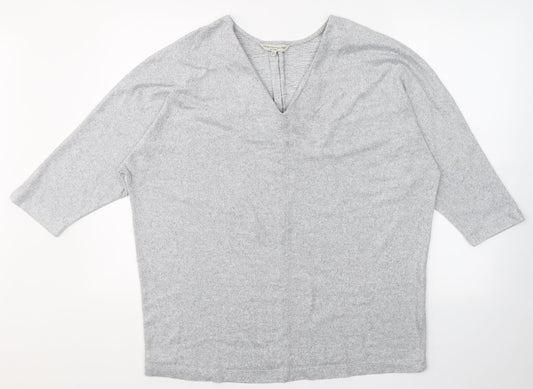 F&F Womens Grey V-Neck  Polyester Pullover Jumper Size 14