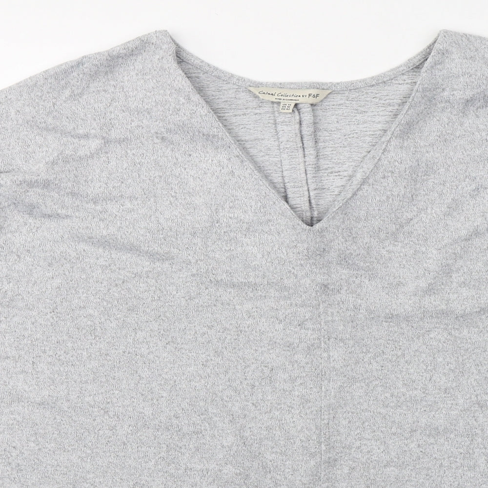 F&F Womens Grey V-Neck  Polyester Pullover Jumper Size 14