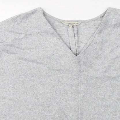 F&F Womens Grey V-Neck  Polyester Pullover Jumper Size 14