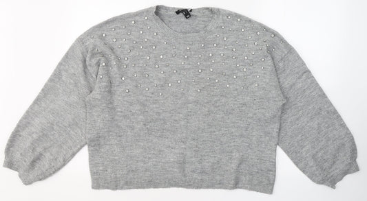 Womens UK Size L New Look Grey Basic Blouse