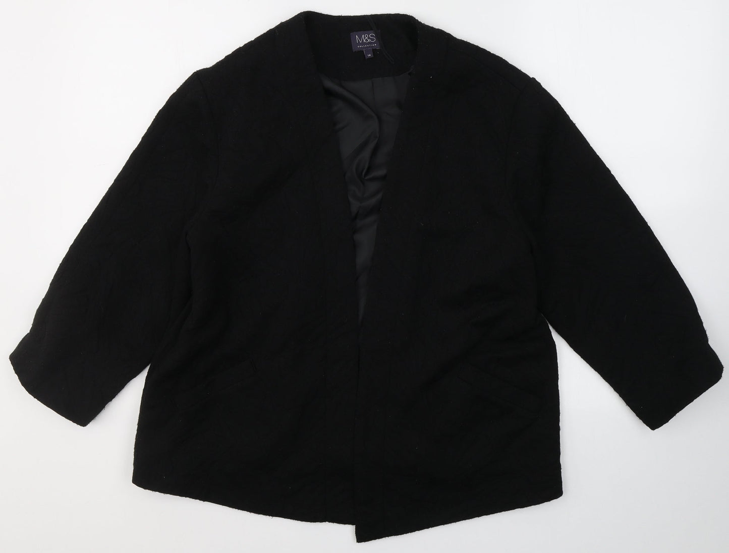 Marks and Spencer Womens Black V-Neck  Polyester Cardigan Jumper Size 14   - Open front