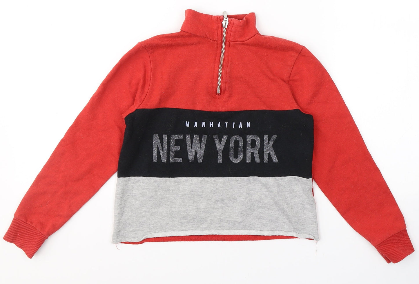 Active Girls Red V-Neck Striped Polyester Pullover Jumper Size 8-9 Years   - New York