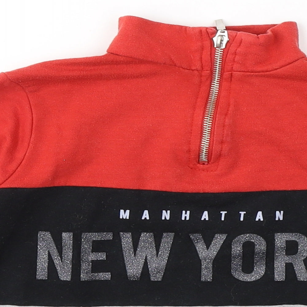 Active Girls Red V-Neck Striped Polyester Pullover Jumper Size 8-9 Years   - New York