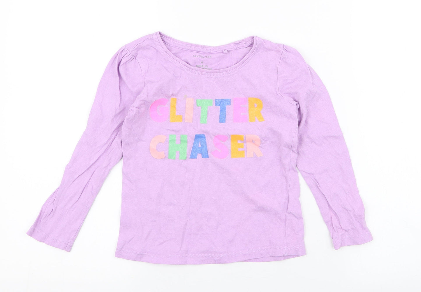 Favourites Girls Purple  Cotton Jersey T-Shirt Size 4 Years Round Neck Pullover - glitter chaser