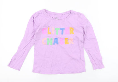 Favourites Girls Purple  Cotton Jersey T-Shirt Size 4 Years Round Neck Pullover - glitter chaser