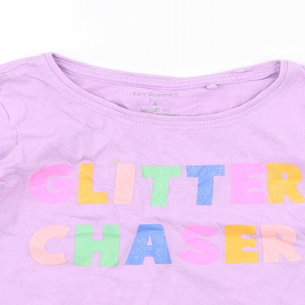 Favourites Girls Purple  Cotton Jersey T-Shirt Size 4 Years Round Neck Pullover - glitter chaser