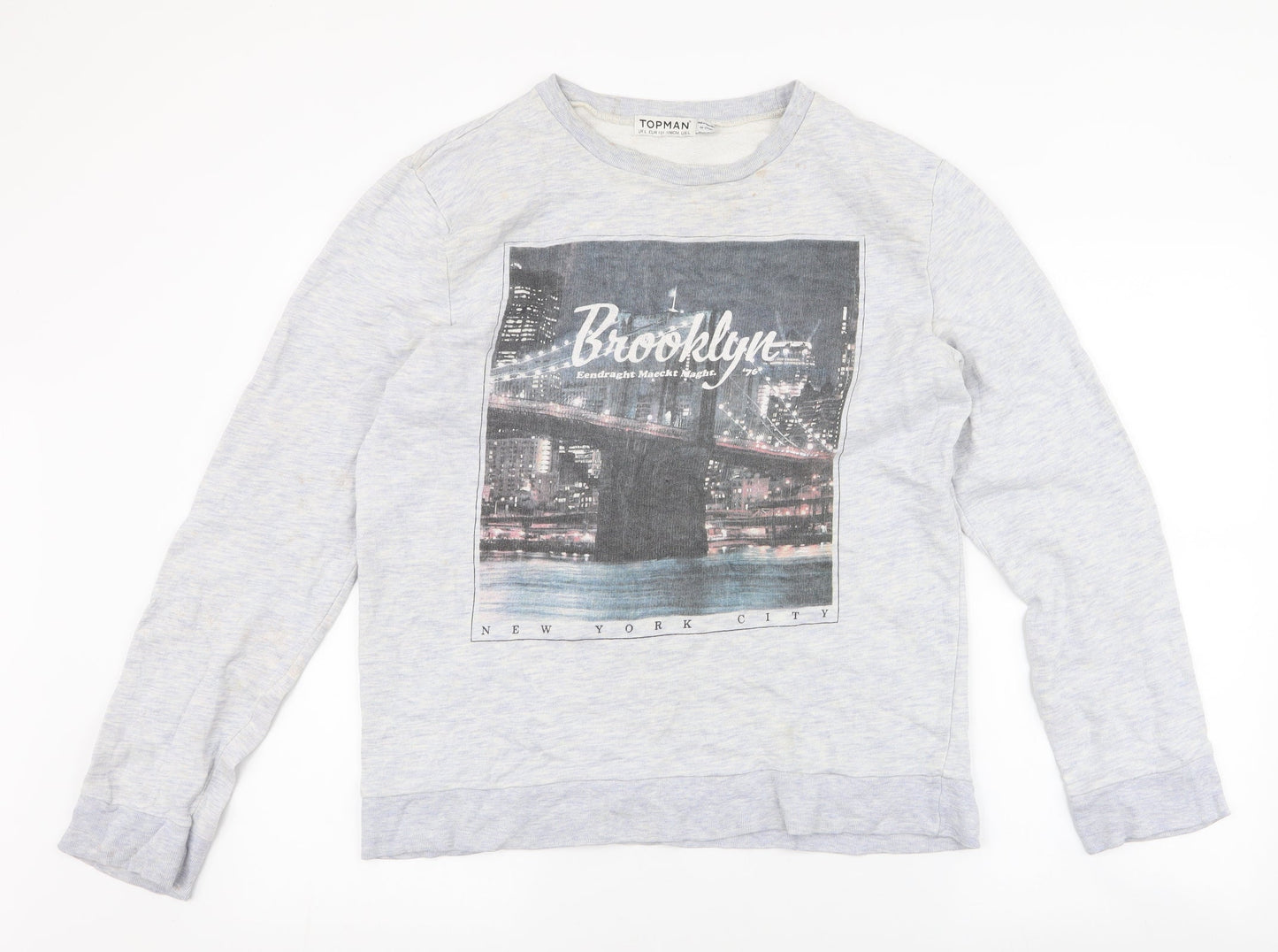 Topman Mens Grey  Cotton Pullover Sweatshirt Size L   - Brooklyn