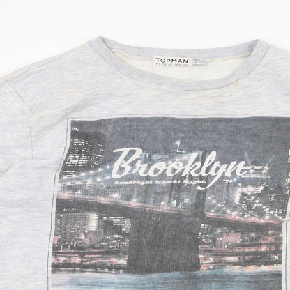 Topman Mens Grey  Cotton Pullover Sweatshirt Size L   - Brooklyn