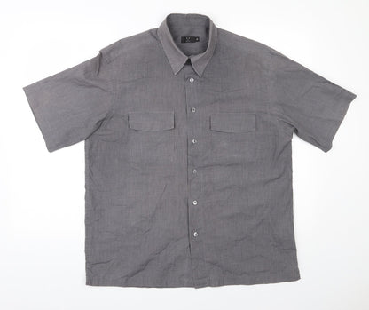 F&F Mens Grey  Polyester  Button-Up Size M Collared Button