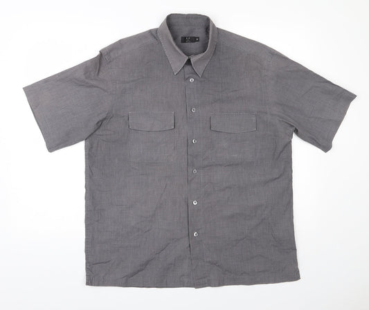 F&F Mens Grey  Polyester  Button-Up Size M Collared Button