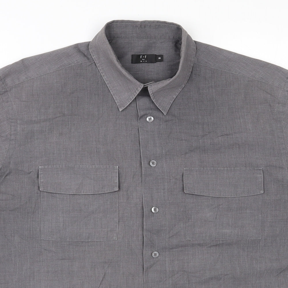 F&F Mens Grey  Polyester  Button-Up Size M Collared Button