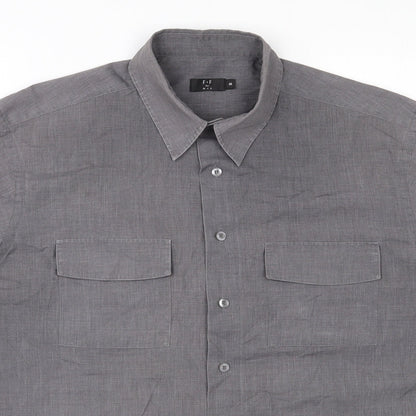 F&F Mens Grey  Polyester  Button-Up Size M Collared Button