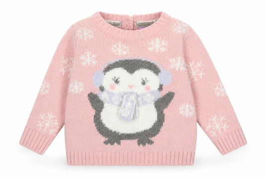 F&F Girls Pink Geometric Acrylic Pullover Jumper Size 3-6 Months  Button - Penguin