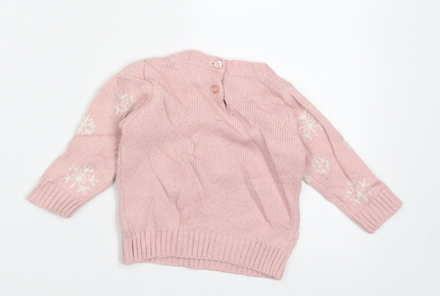 F&F Girls Pink Geometric Acrylic Pullover Jumper Size 3-6 Months  Button - Penguin