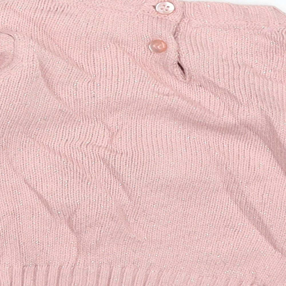 F&F Girls Pink Geometric Acrylic Pullover Jumper Size 3-6 Months  Button - Penguin