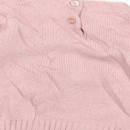 F&F Girls Pink Geometric Acrylic Pullover Jumper Size 3-6 Months  Button - Penguin
