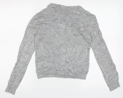 Atmosphere Womens Grey Crew Neck  Viscose Cardigan Jumper Size 10   - bead detail