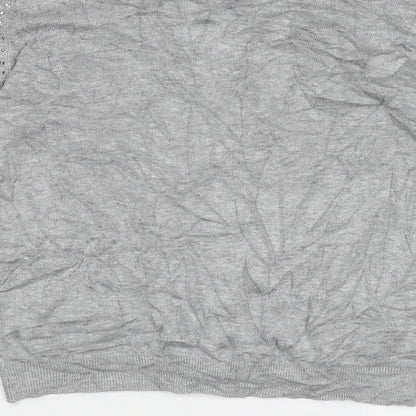 Atmosphere Womens Grey Crew Neck  Viscose Cardigan Jumper Size 10   - bead detail