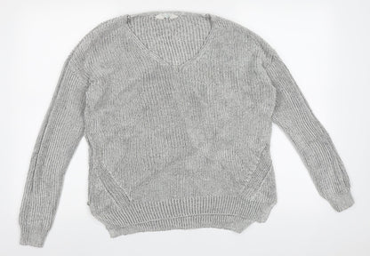 Primark Womens Grey V-Neck  Acrylic Pullover Jumper Size M